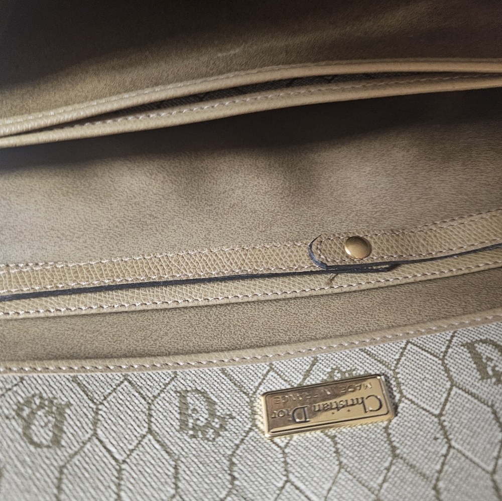 Christian Dior Leather Handbag Shoulder Bag Purse Brown Neutral Beige - Picture 7 of 11